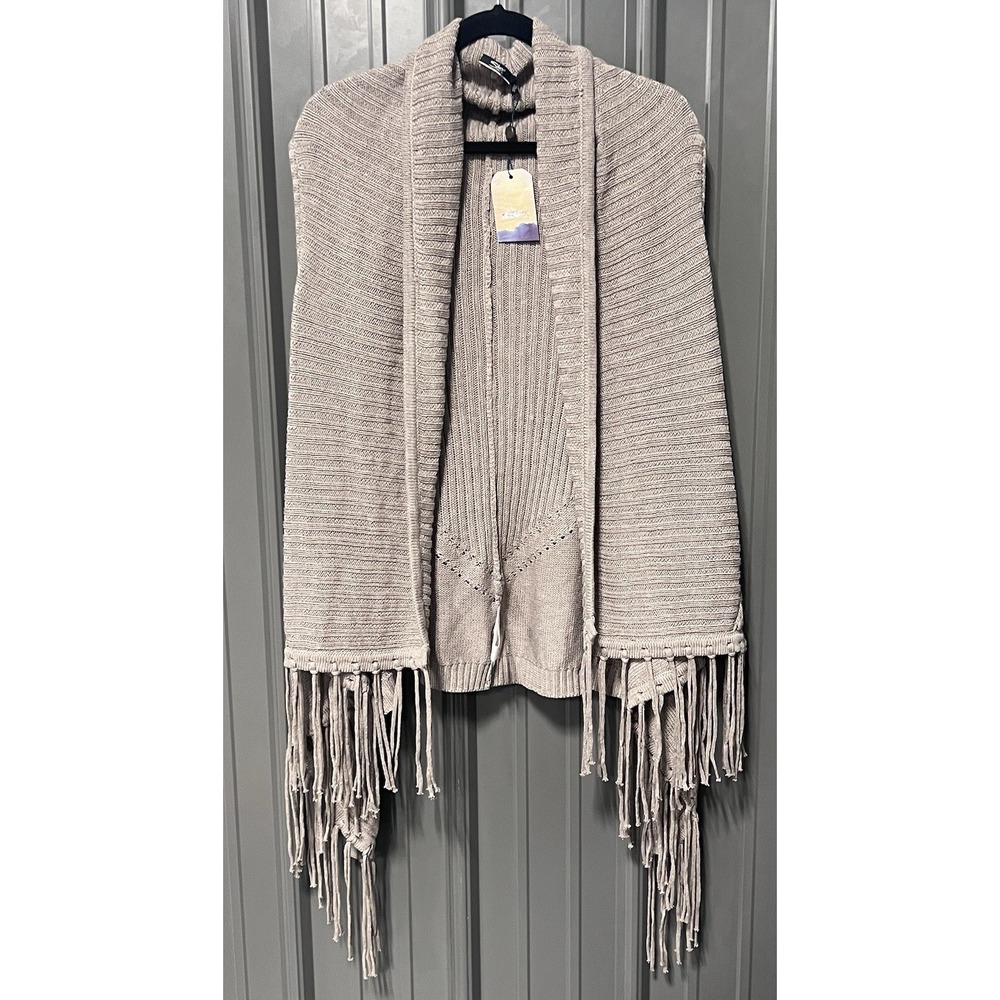 Silver Jeans Beige Knit‎ Cardigan XL Sweater Fringe Vest Lagenlook Cottagecore